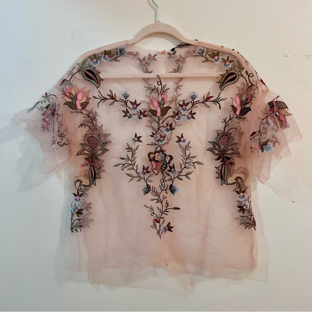 Zara Shortsleeved Loose Sheer Top - Small - Sheer Pink